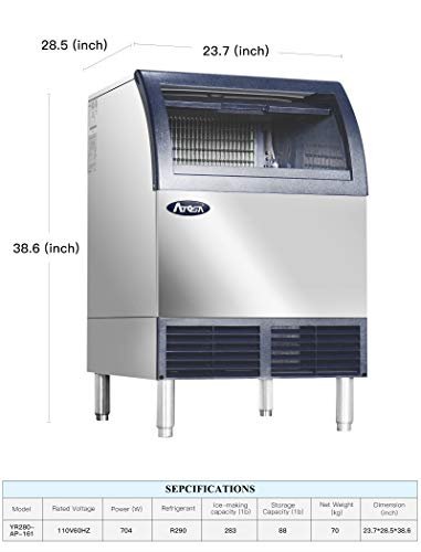 Commercial Ice Maker Machine with Storage Bin, Atosa Stainless Steel Automatic Bars Restaurant, 283lbs/24h - Image 7